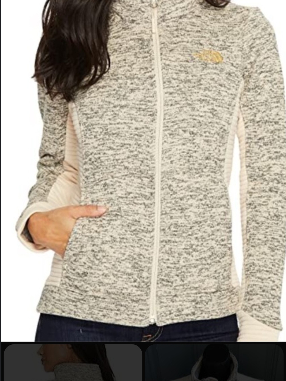 The North Face Cream Heathered Full-Zip Jacket with Contrast Panels